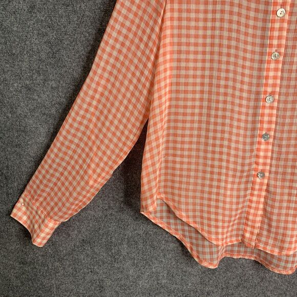 Living Doll Light Weight Semi Sheer Gingham Shirt Roll Tab Sleeve Shell Buttons - Picture 4 of 10